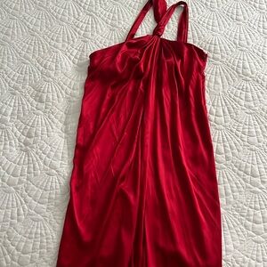 Stunning Banana Republic Silk Red One-Shoulder Dress with built in bra